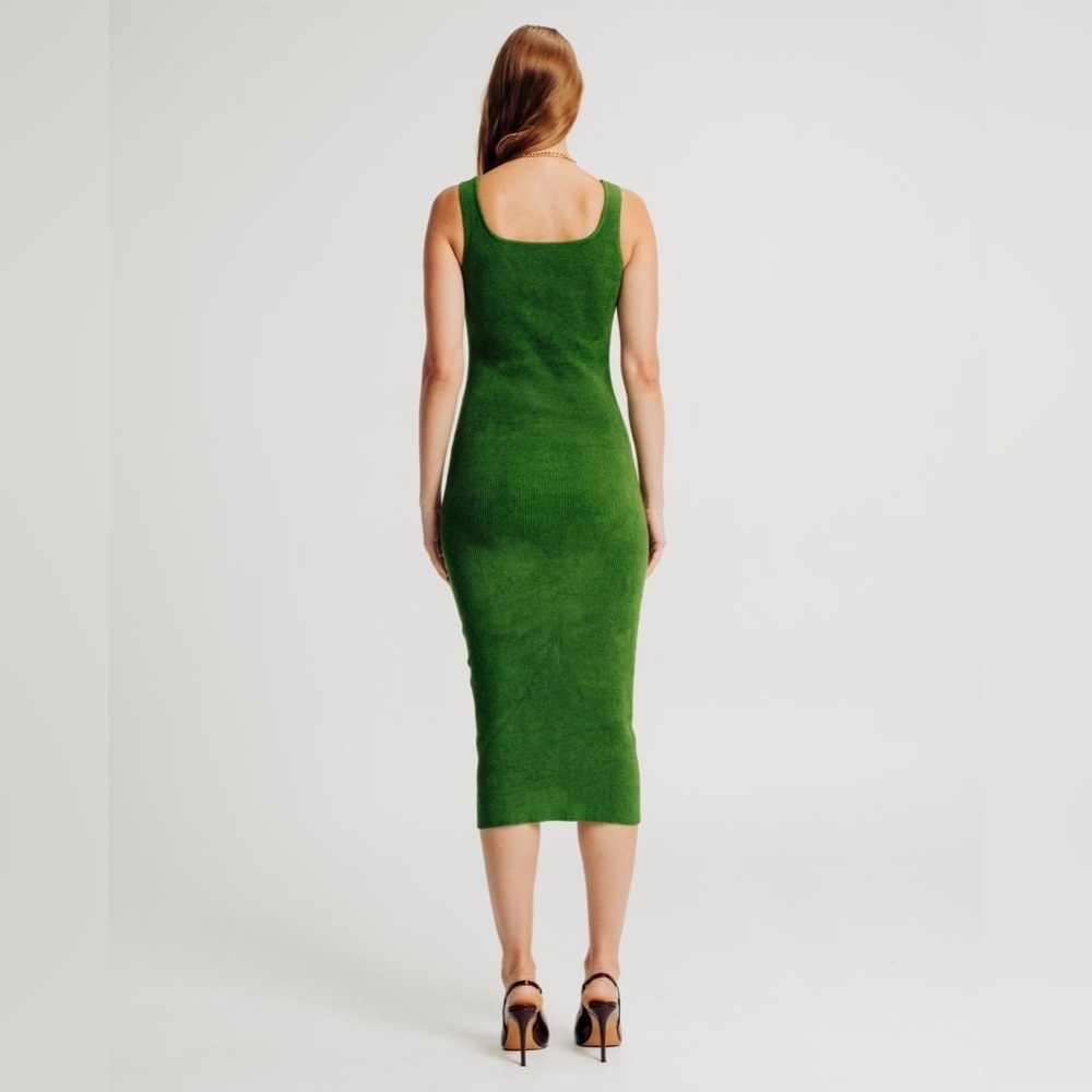 NEW Torn Ronny Kobo Gigi Dress Ribbed Knit Stretch Midi Small Moss Green NWT - Picture 3 of 9